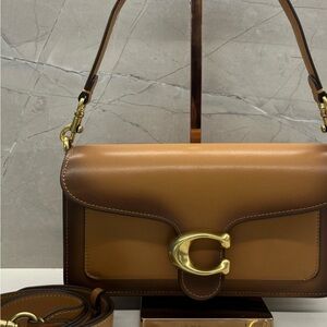 Coach Tan and Brown Shoulder Bag with Gold Accents